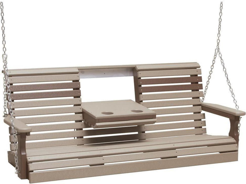 LuxCraft Rollback 5ft Recycled Plastic Plain Porch Swing with Flip Down Center Console