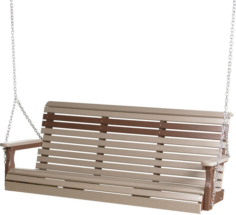 LuxCraft Rollback 5ft Recycled Plastic Plain Porch Swing with Flip Down Center Console
