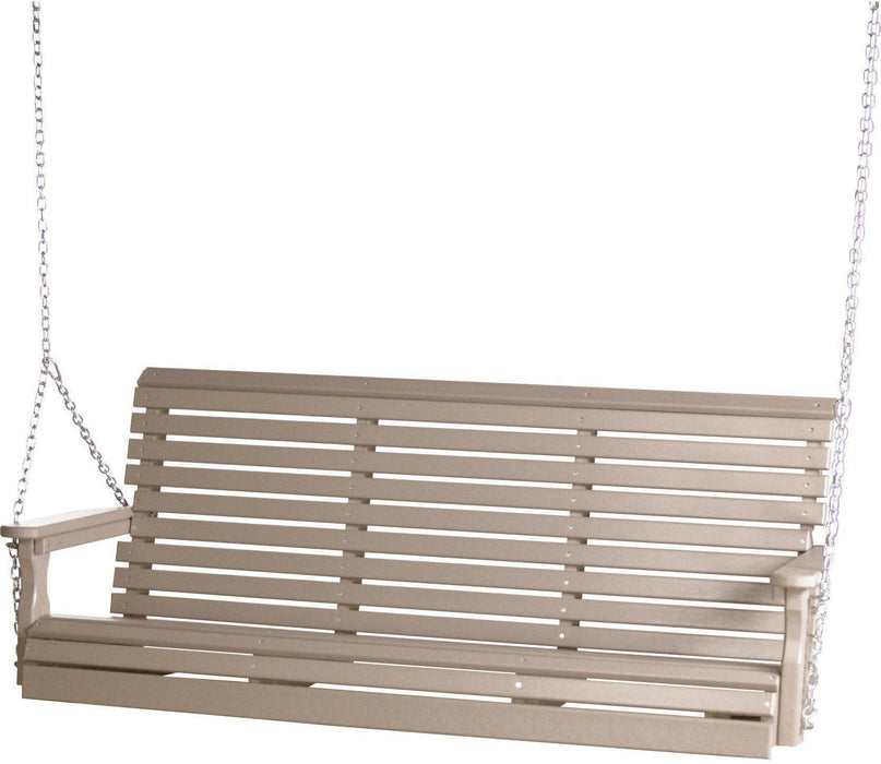LuxCraft Rollback 5ft Recycled Plastic Plain Porch Swing with Flip Down Center Console