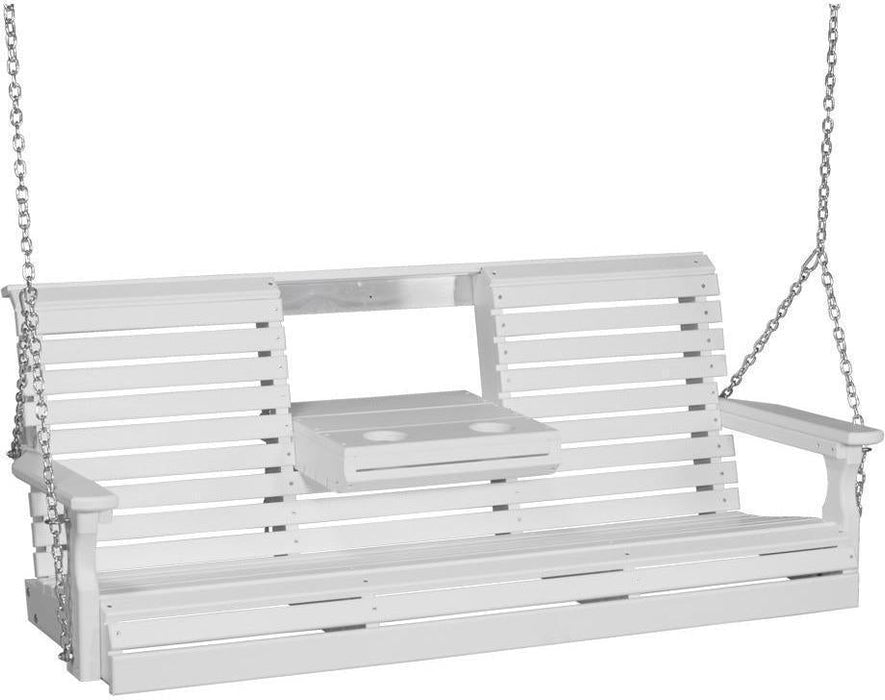 LuxCraft Rollback 5ft Recycled Plastic Plain Porch Swing with Flip Down Center Console