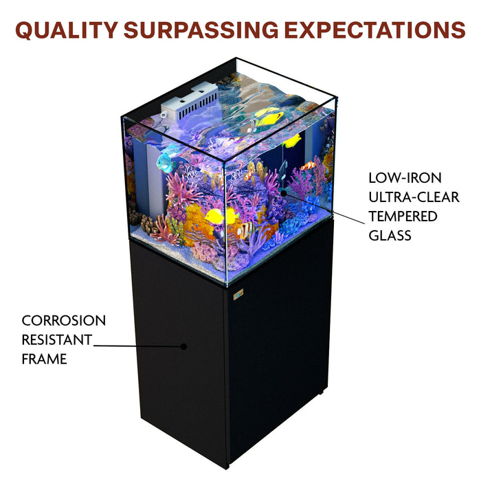 Aqua Dream 37 Gallon Aquarium Coral Reef Ultra Clear Glass Tank & Built in Sump All Black