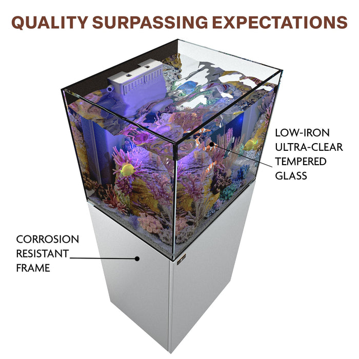 Aqua Dream 37 Gallon Coral Reef Aquarium Ultra Clear Glass Tank & Built in Sump All White