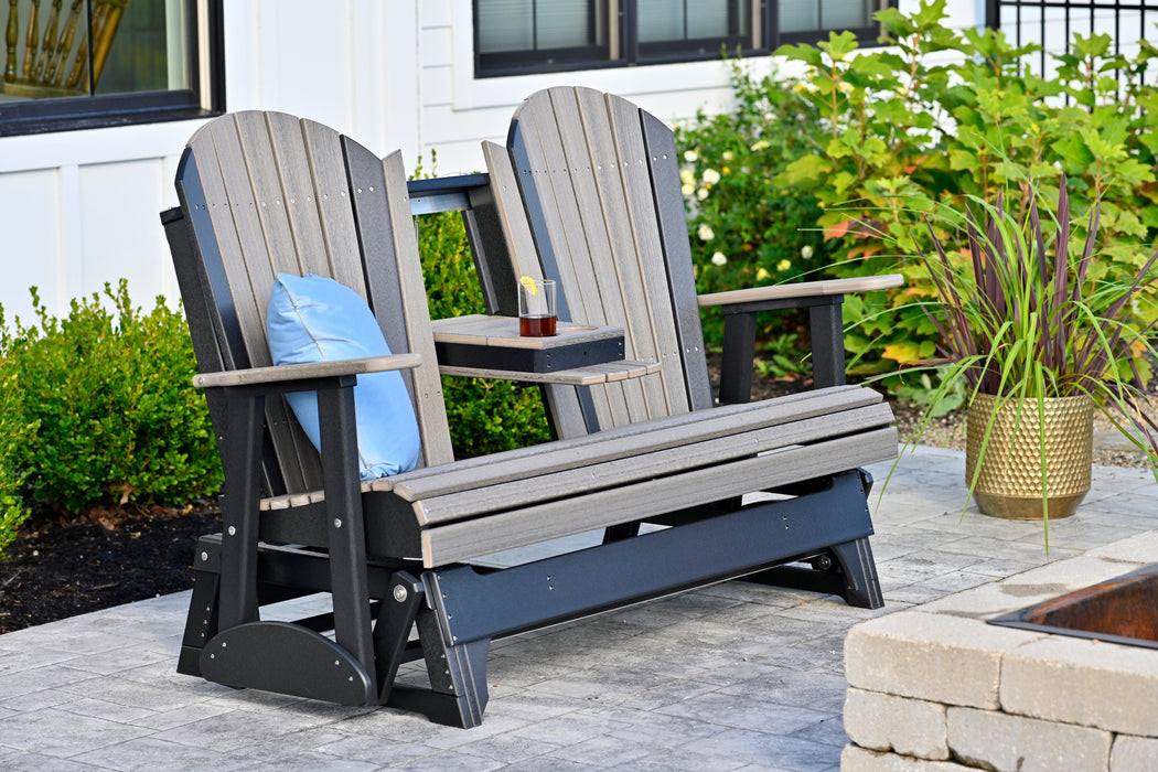 LuxCraft Recycled Plastic 5' Adirondack Glider Chair With Flip Down Center Console