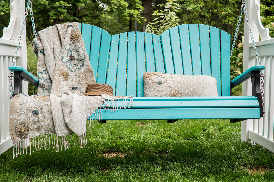 LuxCraft Adirondack 5ft. Recycled Plastic Porch Swing with Flip Down Center Console