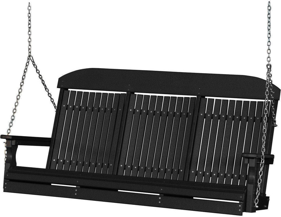 LuxCraft Classic Highback 5ft. Recycled Plastic Porch Swing with Flip Down Center Console