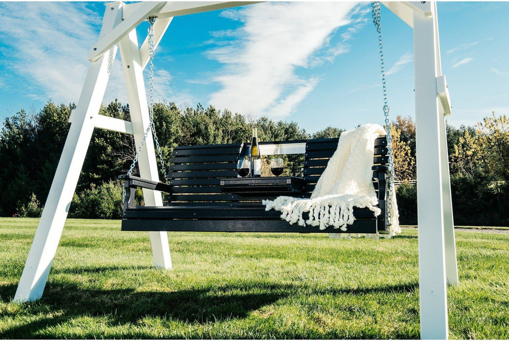LuxCraft Rollback 5ft Recycled Plastic Plain Porch Swing with Flip Down Center Console