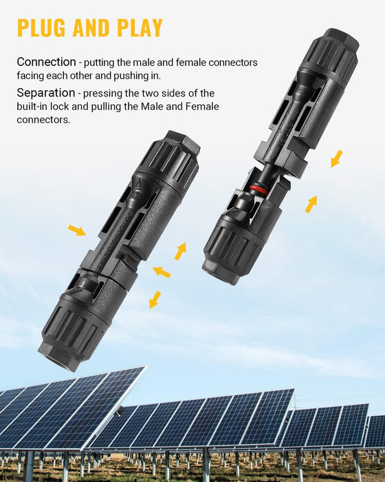 BougeRV 100PCS Solar Connector with Spanners IP67 Waterproof Solar Panel Cable Connectors Male/Female 50Pairs(10AWG)