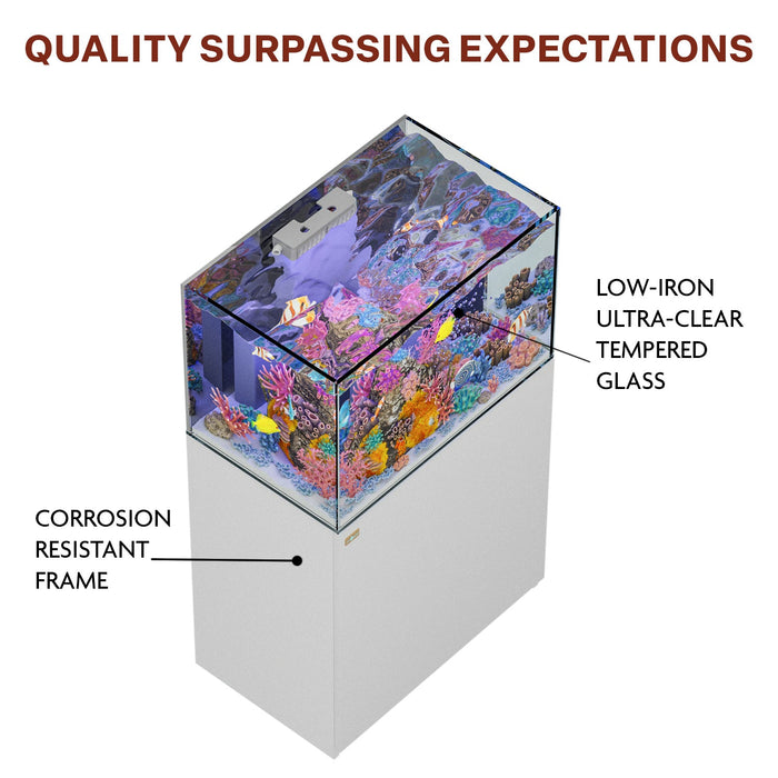 Aqua Dream 90 Gallon Coral Reef Aquarium Ultra Clear Glass Tank & Built in Sump All White
