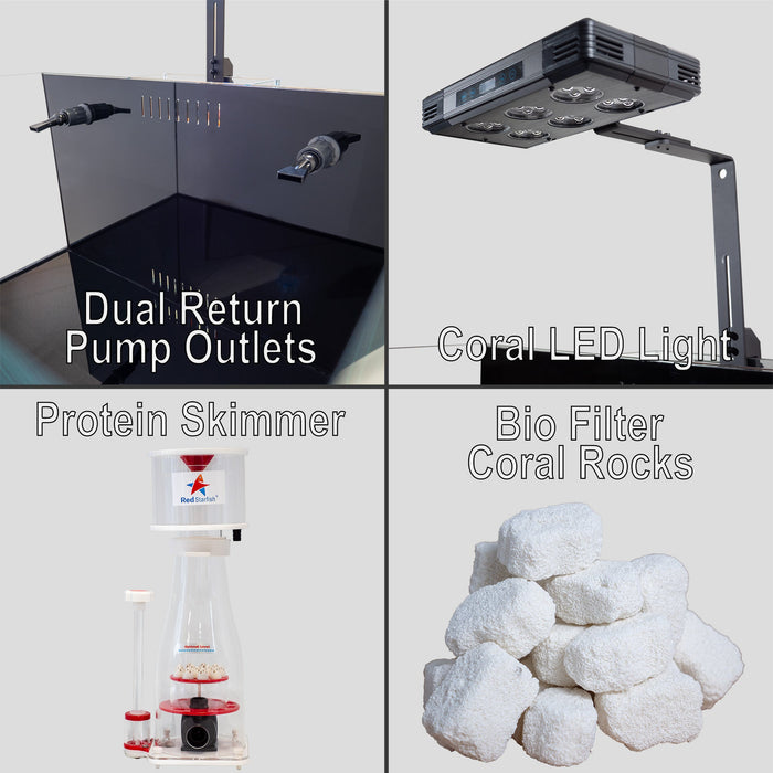 Aqua Dream Coral Reef Aquarium Tempered Glass 90 Gallon Tank Complete Set Black including one Coral light & one Protein Skimmer