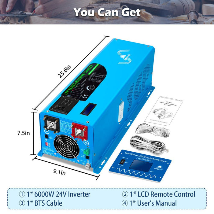 SunGoldPower 6000W DC 24V/ 48V Split Phase Pure Sine Wave Inverter With Charger
