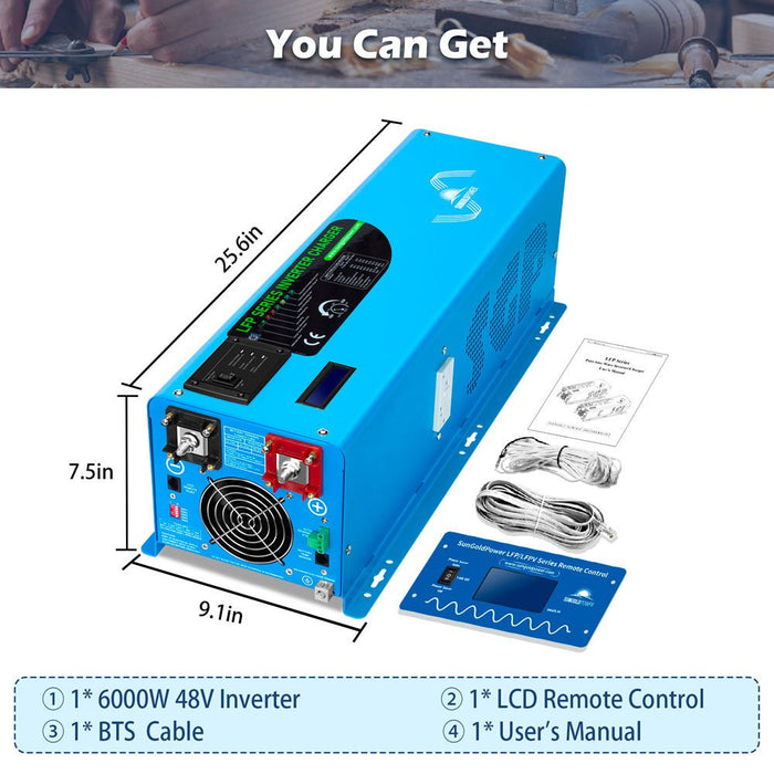 SunGoldPower 6000W DC 24V/ 48V Split Phase Pure Sine Wave Inverter With Charger