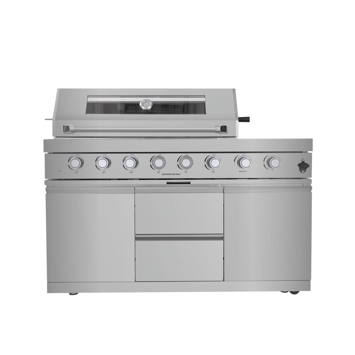 96" 6-Burner 96,000 BTU Silver Outdoor Kitchen Island Grill with Wine Cooler & Sink