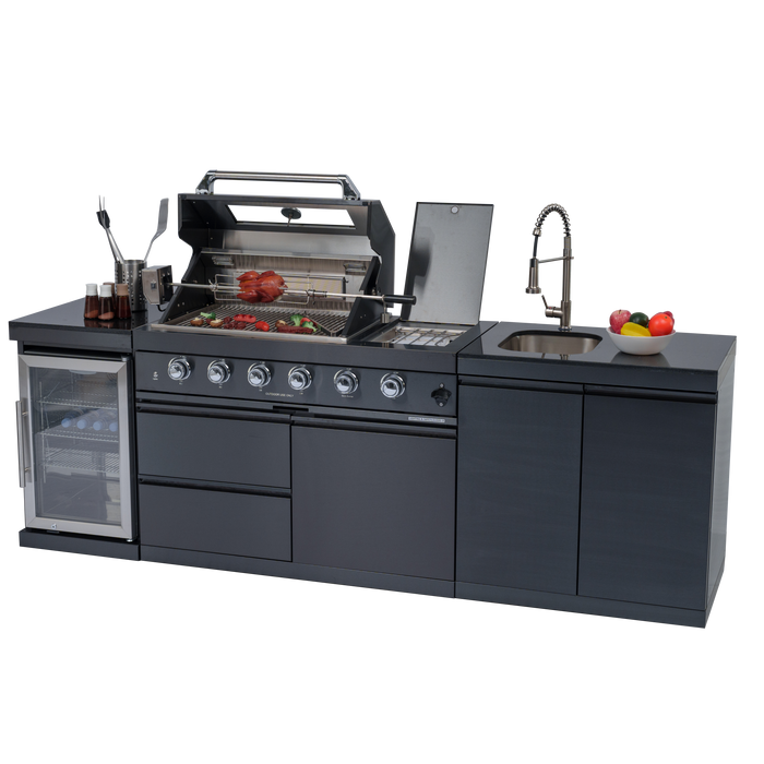98" 4-Burner 72,000 BTU Stainless Outdoor Kitchen Island Grill with Wine Cooler & Sink