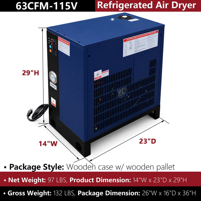 63CFM Refrigerated Air Dryer for 10HP & 15HP Compressors