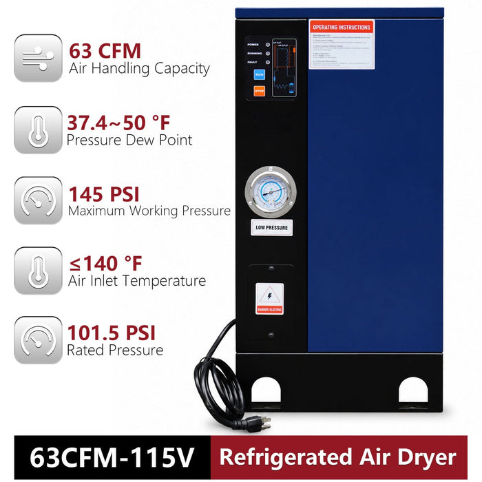 63CFM Refrigerated Air Dryer for 10HP & 15HP Compressors