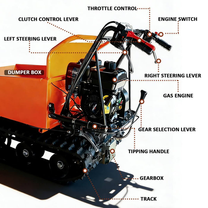 660lbs Capacity 6.5HP Gas Powered Track Barrow
