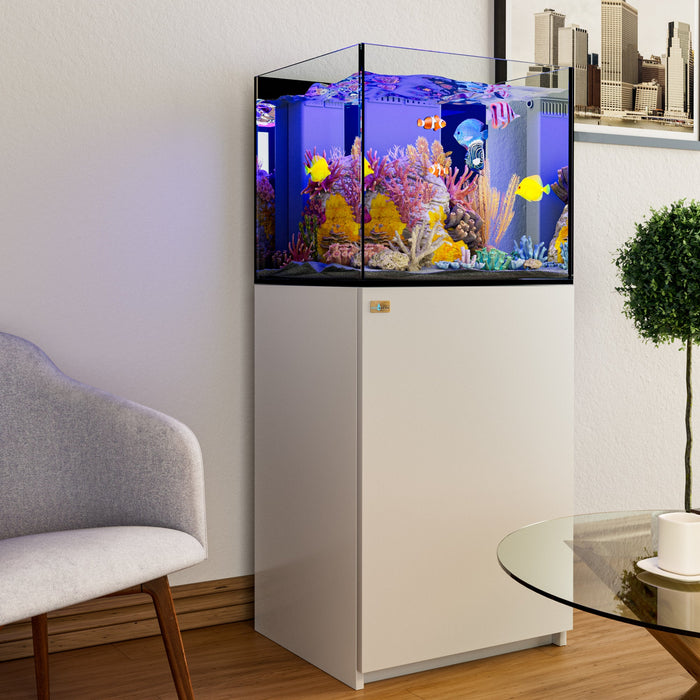 Aqua Dream 37 Gallon Coral Reef Aquarium Ultra Clear Glass Tank & Built in Sump All White