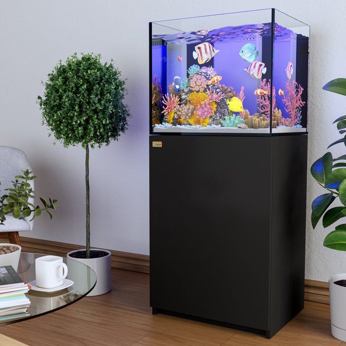 Aqua Dream 63 Gallon Coral Reef Aquarium Ultra Clear Glass Tank & Built in Sump All Black