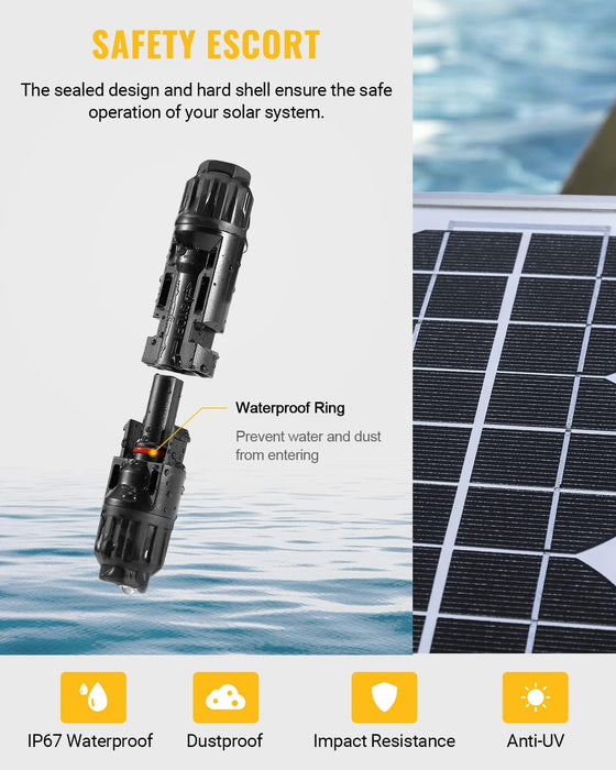BougeRV 100PCS Solar Connector with Spanners IP67 Waterproof Solar Panel Cable Connectors Male/Female 50Pairs(10AWG)