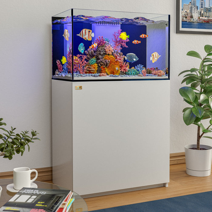 Aqua Dream 90 Gallon Coral Reef Aquarium Ultra Clear Glass Tank & Built in Sump All White