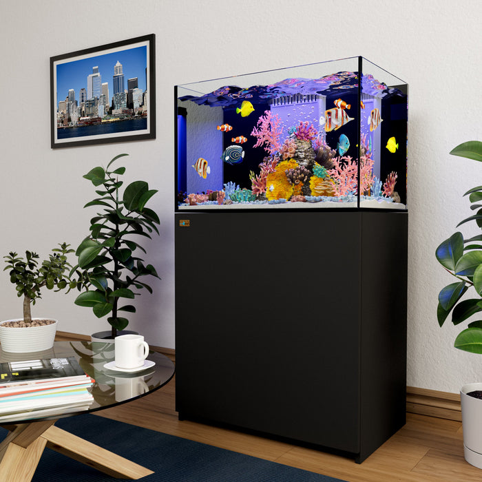 Aqua Dream Coral Reef Aquarium 90 Gallon Ultra Clear Glass Tank & Built in Sump All Black