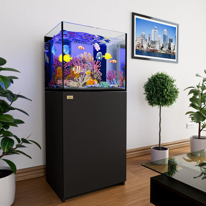 Aqua Dream 37 Gallon Aquarium Coral Reef Ultra Clear Glass Tank & Built in Sump All Black