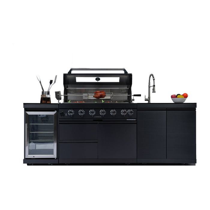 96" 6-Burner 85000 BTU Deluxe Stainless Steel Gas Outdoor Kitchen Island Grill with Wine Cooler & Sink