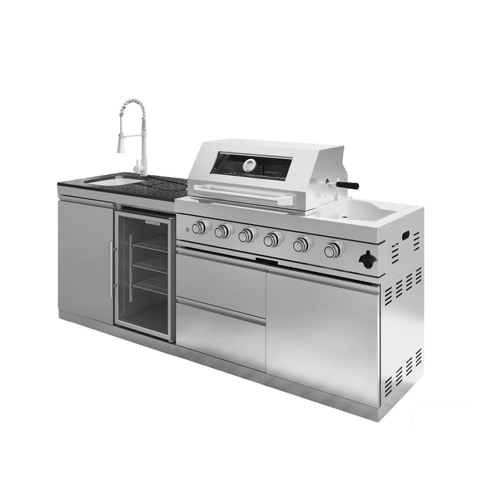 85" 4-Burner 72,000 BTU Stainless Outdoor Kitchen Island Grill with Wine Cooler & Sink Silver