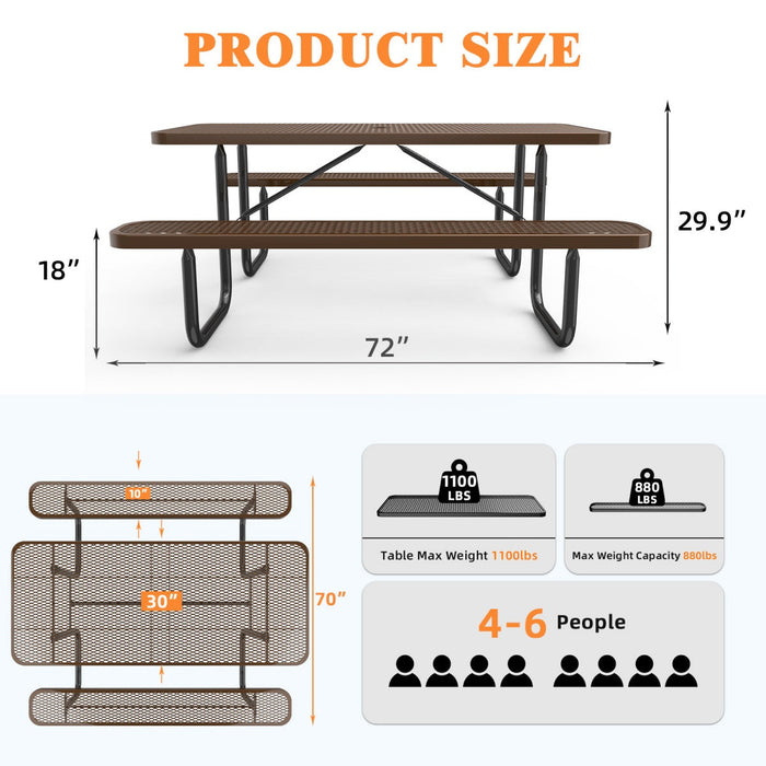 Chery Industrial 6ft Rectangle Picnic Table With Umbrella Hole