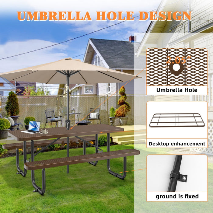 Chery Industrial 6 ft Metal Picnic Table Outdoor Coated Steel Patio Furniture Set
