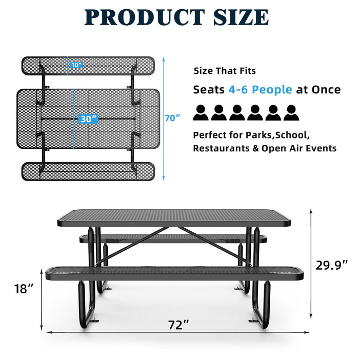 Chery Industrial 6 ft Metal Picnic Table Outdoor Coated Steel Patio Furniture Set