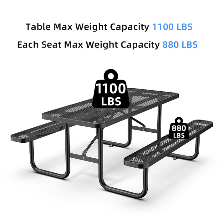Chery Industrial 6 ft Metal Picnic Table Outdoor Coated Steel Patio Furniture Set