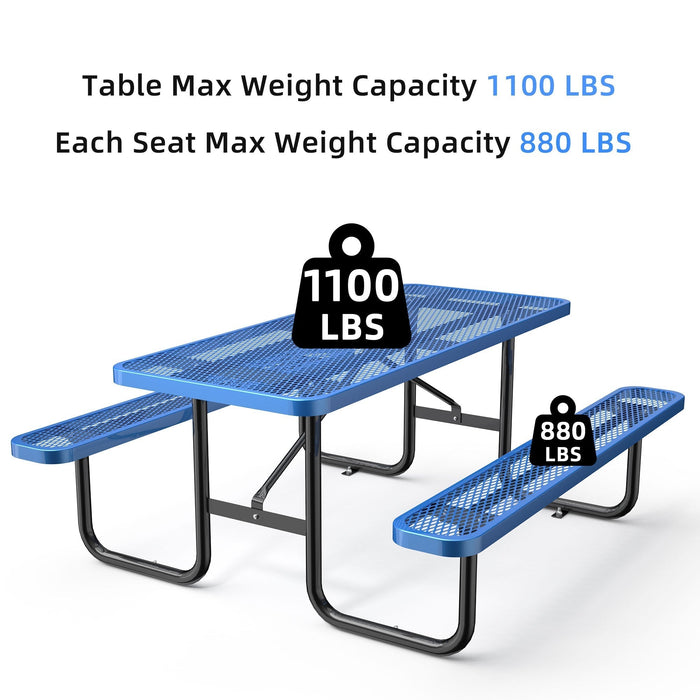 Chery Industrial 6 ft Metal Picnic Table Outdoor Coated Steel Patio Furniture Set