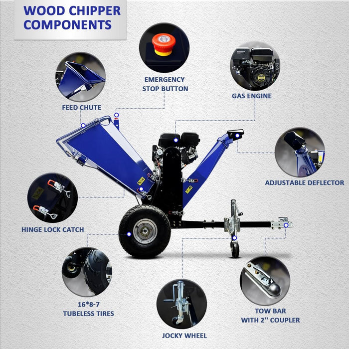 6" 15 HP 420cc Gas Powered E-start Wood Chipper