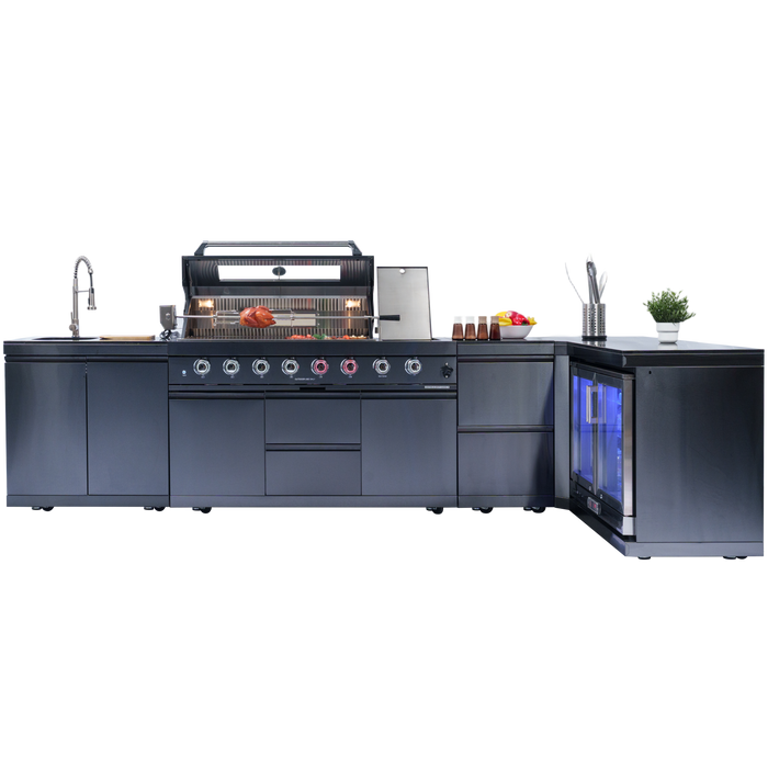 153+44" 6-Burner 96000 BTU Black Outdoor Kitchen  Island Grill with Wine Cooler & Drawers