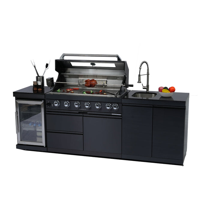 96" 6-Burner 85000 BTU Deluxe Stainless Steel Gas Outdoor Kitchen Island Grill with Wine Cooler & Sink