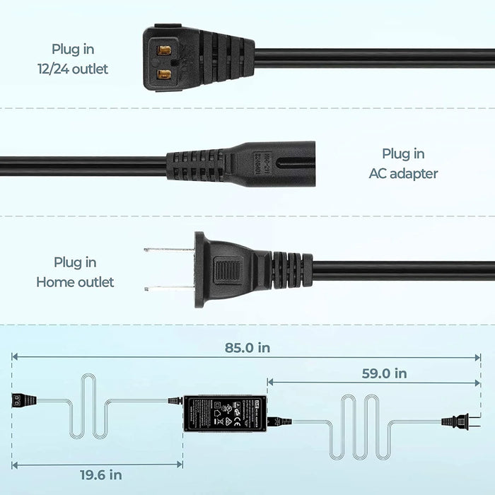 BougeRV 110~240V AC Power Cord for Portable Fridge Car Freezer