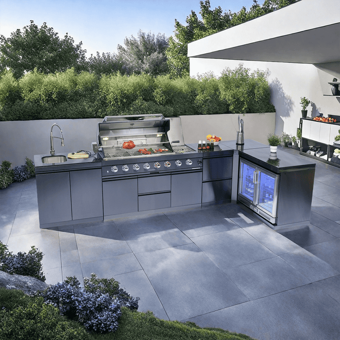 153+44" 6-Burner 96000 BTU Black Outdoor Kitchen  Island Grill with Wine Cooler & Drawers