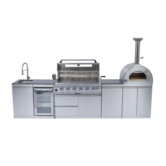 128" 120,000 BTU 6-Burner Outdoor Kitchen Island Grill with Pizza Oven