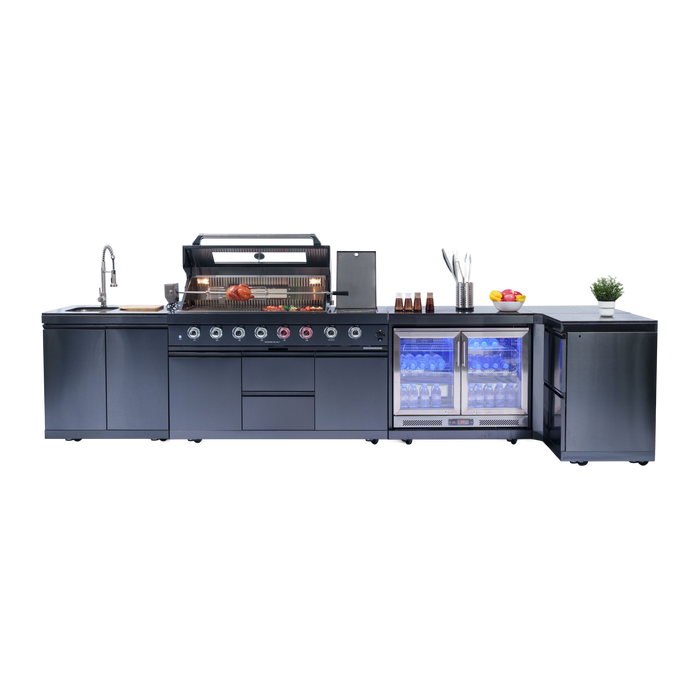 153+44" 6-Burner 96000 BTU Black Outdoor Kitchen  Island Grill with Wine Cooler & Drawers