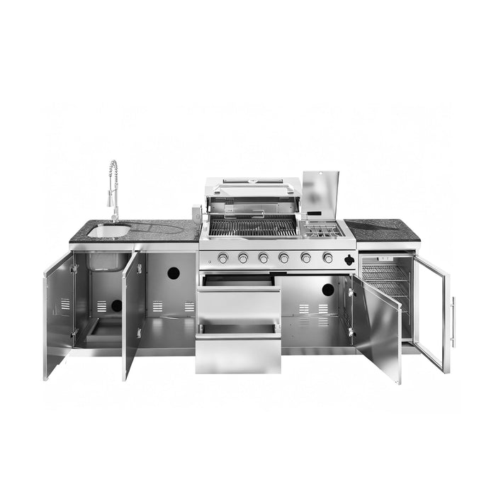 104" 4-Burner 72,000 BTU Silver Outdoor Kitchen Island Grill  with Storage Cabinets & Drawers