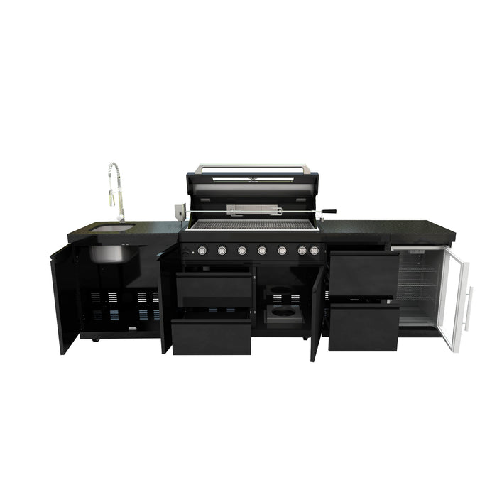 115" 6-Burner 85,000 Black Outdoor Kitchen Island Grill Rotisserie kit