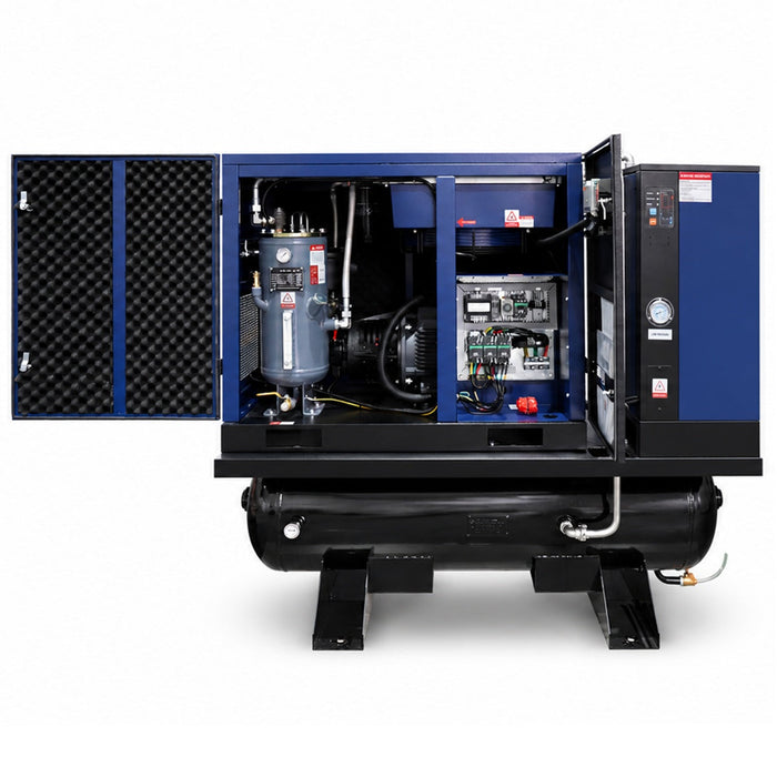 74CFM 20HP Rotary Screw Air Compressor with Air Dryer & ASME Tank | 125 PSI 230V 3-Phase