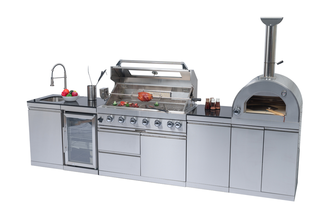 128" 120,000 BTU 6-Burner Outdoor Kitchen Island Grill with Pizza Oven