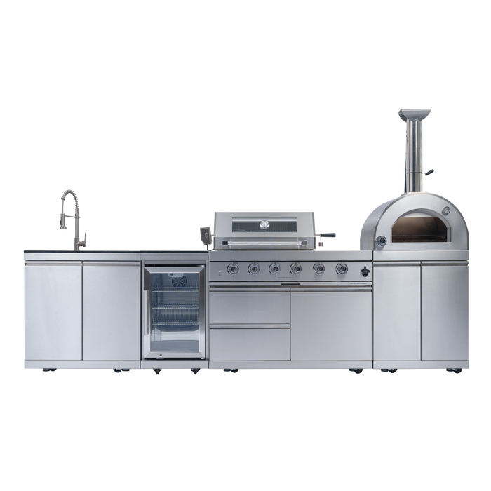 125" 10,8000 BTU 4-Burner Outdoor Kitchen Island Grill with Pizza Oven