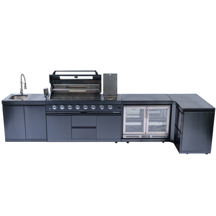 153+44" 6-Burner 96000 BTU Black Outdoor Kitchen  Island Grill with Wine Cooler & Drawers
