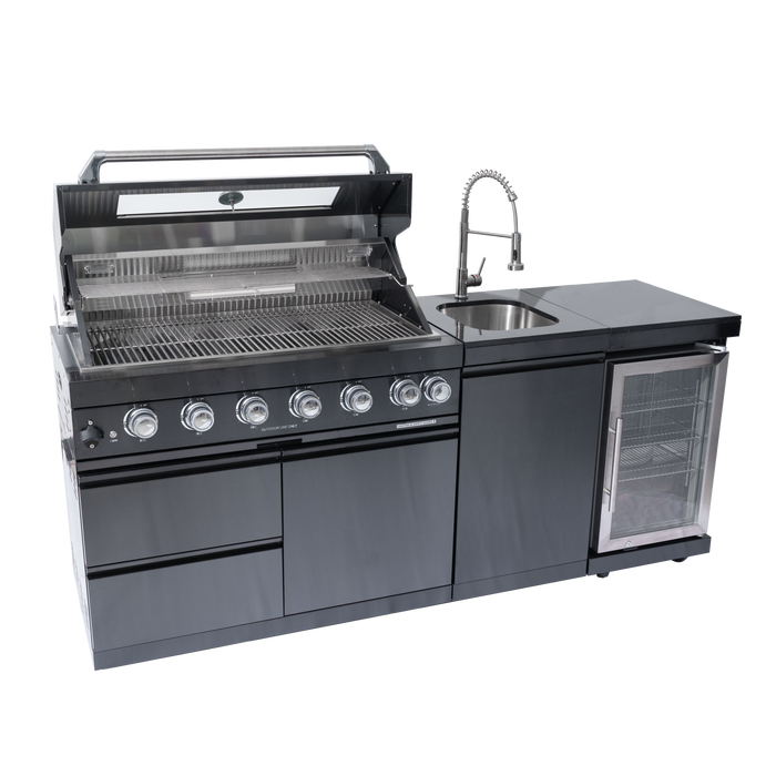82" 6-Burner 85,000 BTU Stainless Outdoor Kitchen Island Grill with Wine Cooler & Sink