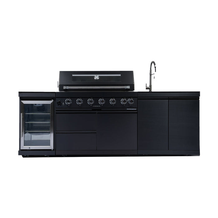 96" 6-Burner 85000 BTU Deluxe Stainless Steel Gas Outdoor Kitchen Island Grill with Wine Cooler & Sink