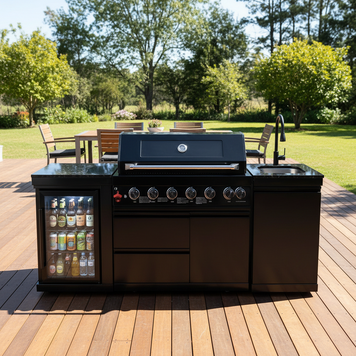 82" 6-Burner 85,000 BTU Gas Outdoor Kitchen Island Grill Stainless Steel Sink Wine Cooler