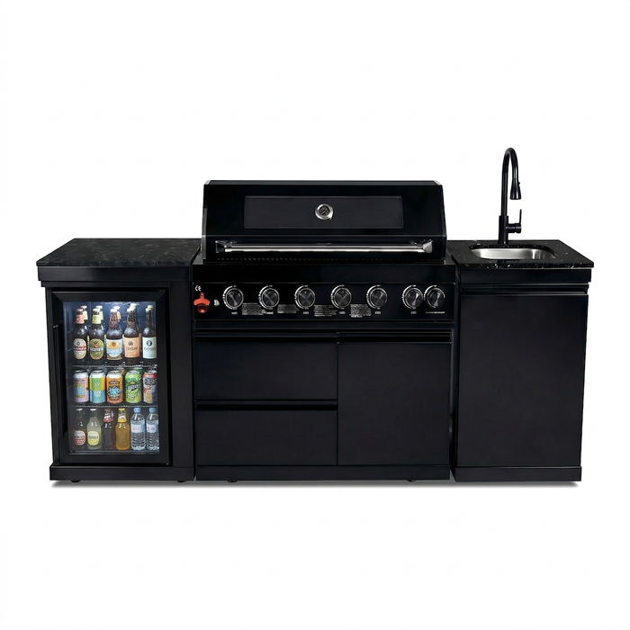82" 6-Burner 85,000 BTU Gas Outdoor Kitchen Island Grill Stainless Steel Sink Wine Cooler